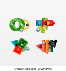 Set of modern geometric infographic web or app layouts, color paper graphics with sample text