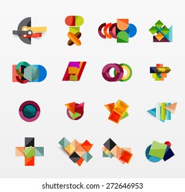 Set of modern geometric infographic web or app layouts, color paper graphics with sample text
