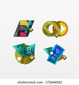 Conjunto de diseños modernos de aplicaciones o web de infografía geométrica, gráficos de papel de color con texto de ejemplo