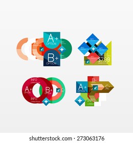Conjunto de diseños modernos de aplicaciones o web de infografía geométrica, gráficos de papel de color con texto de ejemplo