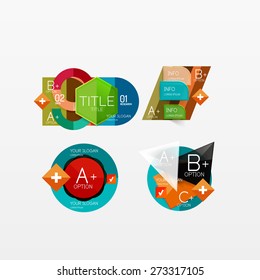 Set aus modernen geometrischen Infographischen Web- oder App-Layouts, Farbpapiergrafiken mit Beispieltext