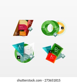 Conjunto de diseños modernos de aplicaciones o web de infografía geométrica, gráficos de papel de color con texto de ejemplo