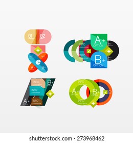 Set of modern geometric infographic web or app layouts, color paper graphics with sample text
