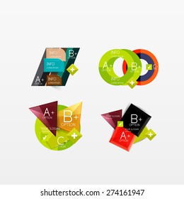 Set aus modernen geometrischen Infographischen Web- oder App-Layouts, Farbpapiergrafiken mit Beispieltext
