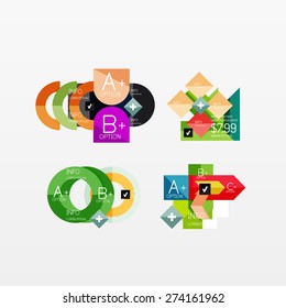 Set of modern geometric infographic web or app layouts, color paper graphics with sample text