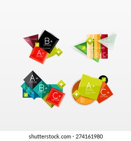 Set aus modernen geometrischen Infographischen Web- oder App-Layouts, Farbpapiergrafiken mit Beispieltext