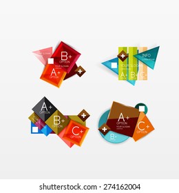 Conjunto de diseños modernos de aplicaciones o web de infografía geométrica, gráficos de papel de color con texto de ejemplo