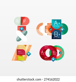 Conjunto de diseños modernos de aplicaciones o web de infografía geométrica, gráficos de papel de color con texto de ejemplo