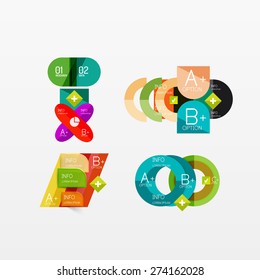 Set of modern geometric infographic web or app layouts, color paper graphics with sample text