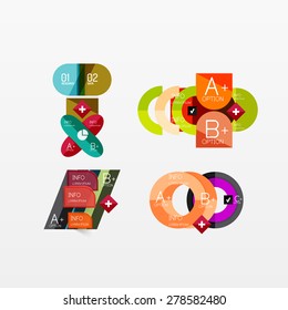 Set of modern geometric infographic web or app layouts, color paper graphics with sample text