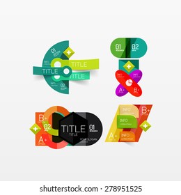 Set aus modernen geometrischen Infographischen Web- oder App-Layouts, Farbpapiergrafiken mit Beispieltext