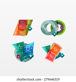 Set aus modernen geometrischen Infographischen Web- oder App-Layouts, Farbpapiergrafiken mit Beispieltext
