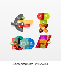 Set of modern geometric infographic web or app layouts, color paper graphics with sample text