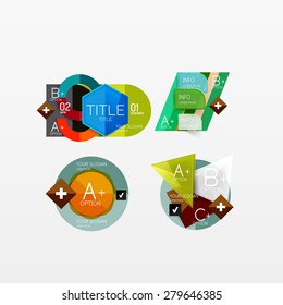 Conjunto de diseños modernos de aplicaciones o web de infografía geométrica, gráficos de papel de color con texto de ejemplo