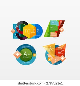 Set aus modernen geometrischen Infographischen Web- oder App-Layouts, Farbpapiergrafiken mit Beispieltext