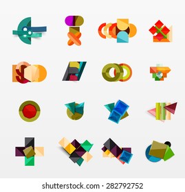 Set of modern geometric infographic web or app layouts, color paper graphics with sample text