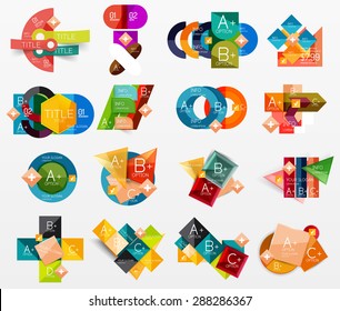 Set of modern geometric infographic web or app layouts, color paper graphics with sample text