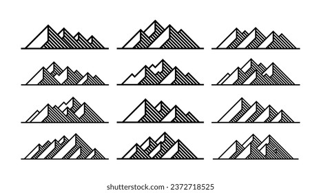 Set von moderner geometrischer Linie Berggipfel Symbol-Design