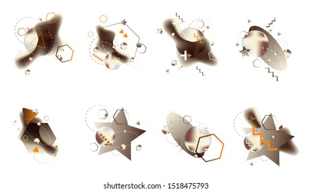 Set modern geometric lines brown and orange shades abstract set banner trend art hipster style