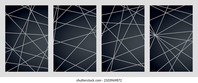 Set of modern geometric luxury web postcard templates for business or presentation with silver lines on dark blue background - Vector illustration