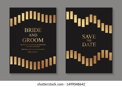 Set of modern geometric luxury wedding invitation design or card templates for business or presentation or greeting with golden lines on a black background.