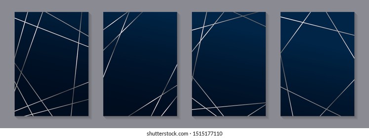 Set of modern geometric luxury wedding invitation design or card templates for business or presentation or greeting with silver lines on a navy blue background.