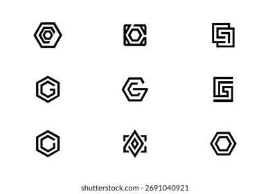 Conjunto de logotipos geométricos modernos del monograma G - marcas mínimas de la letra