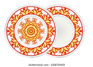 Set of Modern Geometric Ornament in Floral Style and round frame. Artdeco. Vector Illustration For Design.