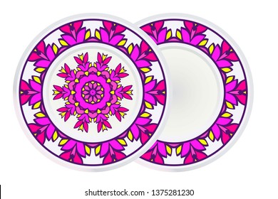 Set of Modern Geometric Ornament in Floral Style and round frame. Artdeco. Vector Illustration For Design.