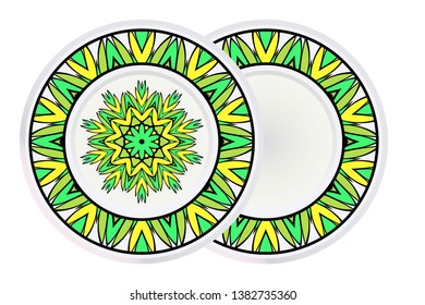 Set of Modern Geometric Ornament in Floral Style and round frame. Artdeco. Vector Illustration For Design.