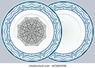 Set of Modern Geometric Ornament in Floral Style and round frame. Artdeco. Illustration For Design. Vector