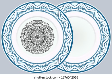 Set of Modern Geometric Ornament in Floral Style and round frame. Artdeco. Illustration For Design. Vector