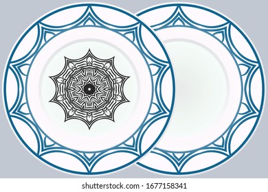 Set of Modern Geometric Ornament in Floral Style and round frame. Artdeco. Illustration For Design. Vector