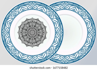 Set of Modern Geometric Ornament in Floral Style and round frame. Artdeco. Illustration For Design. Vector