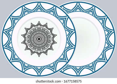 Set of Modern Geometric Ornament in Floral Style and round frame. Artdeco. Illustration For Design. Vector