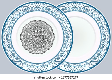 Set of Modern Geometric Ornament in Floral Style and round frame. Artdeco. Illustration For Design. Vector