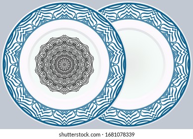 Set of Modern Geometric Ornament in Floral Style and round frame. Artdeco. Illustration For Design. Vector