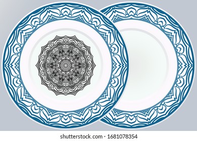 Set of Modern Geometric Ornament in Floral Style and round frame. Artdeco. Illustration For Design. Vector