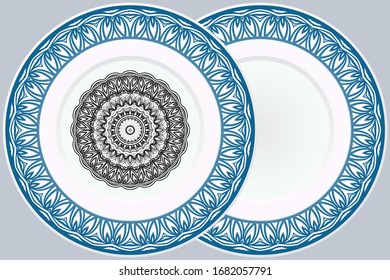 Set of Modern Geometric Ornament in Floral Style and round frame. Artdeco. Illustration For Design. Vector