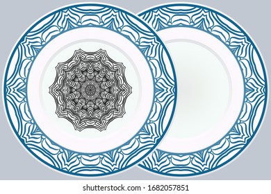 Set of Modern Geometric Ornament in Floral Style and round frame. Artdeco. Illustration For Design. Vector