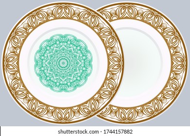 Set of Modern Geometric Ornament in Floral Style and round frame. Artdeco. Illustration For Design. Vector