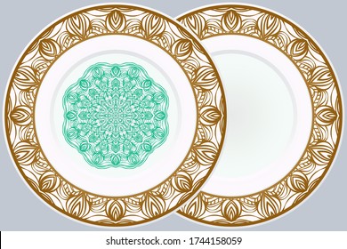 Set of Modern Geometric Ornament in Floral Style and round frame. Artdeco. Illustration For Design. Vector