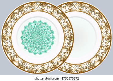 Set of Modern Geometric Ornament in Floral Style and round frame. Artdeco. Illustration For Design. Vector