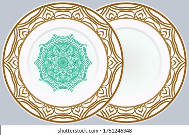 Set of Modern Geometric Ornament in Floral Style and round frame. Artdeco. Illustration For Design. Vector