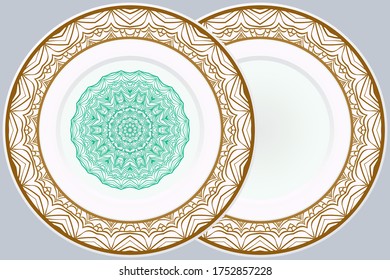 Set of Modern Geometric Ornament in Floral Style and round frame. Artdeco. Illustration For Design. Vector