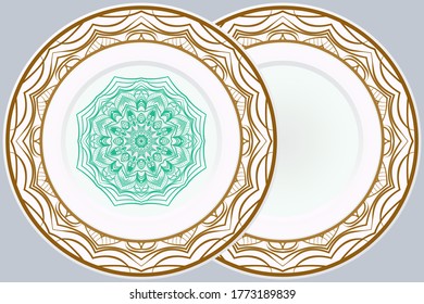 Set of Modern Geometric Ornament in Floral Style and round frame. Artdeco. Illustration For Design. Vector