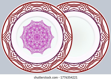 Set of Modern Geometric Ornament in Floral Style and round frame. Artdeco. Illustration For Design. Vector