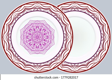 Set of Modern Geometric Ornament in Floral Style and round frame. Artdeco. Illustration For Design. Vector