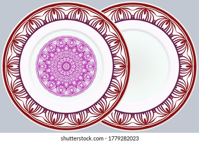 Set of Modern Geometric Ornament in Floral Style and round frame. Artdeco. Illustration For Design. Vector