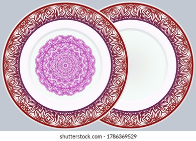 Set of Modern Geometric Ornament in Floral Style and round frame. Artdeco. Illustration For Design. Vector